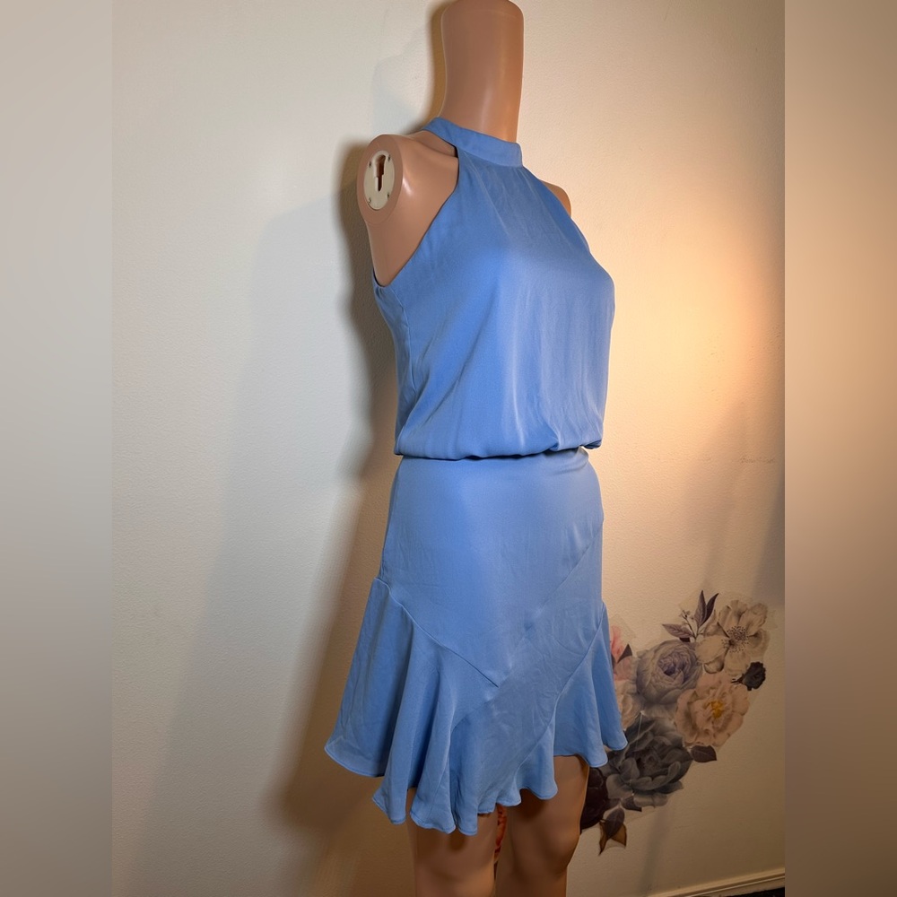 NEW krisa Asymmetrical Flare Halter Mini Dress in Sky Light Blue XS XSmall - Picture 4 of 6